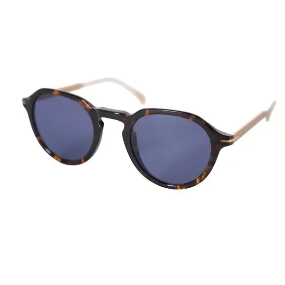 David Beckham Lightweight Round Mens Sunglasses- 21K Havana Gold / Blue - NWT - Picture 4 of 8